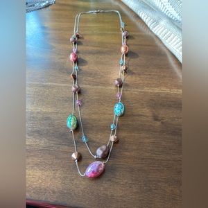 Long, multi-color, sweater length necklace